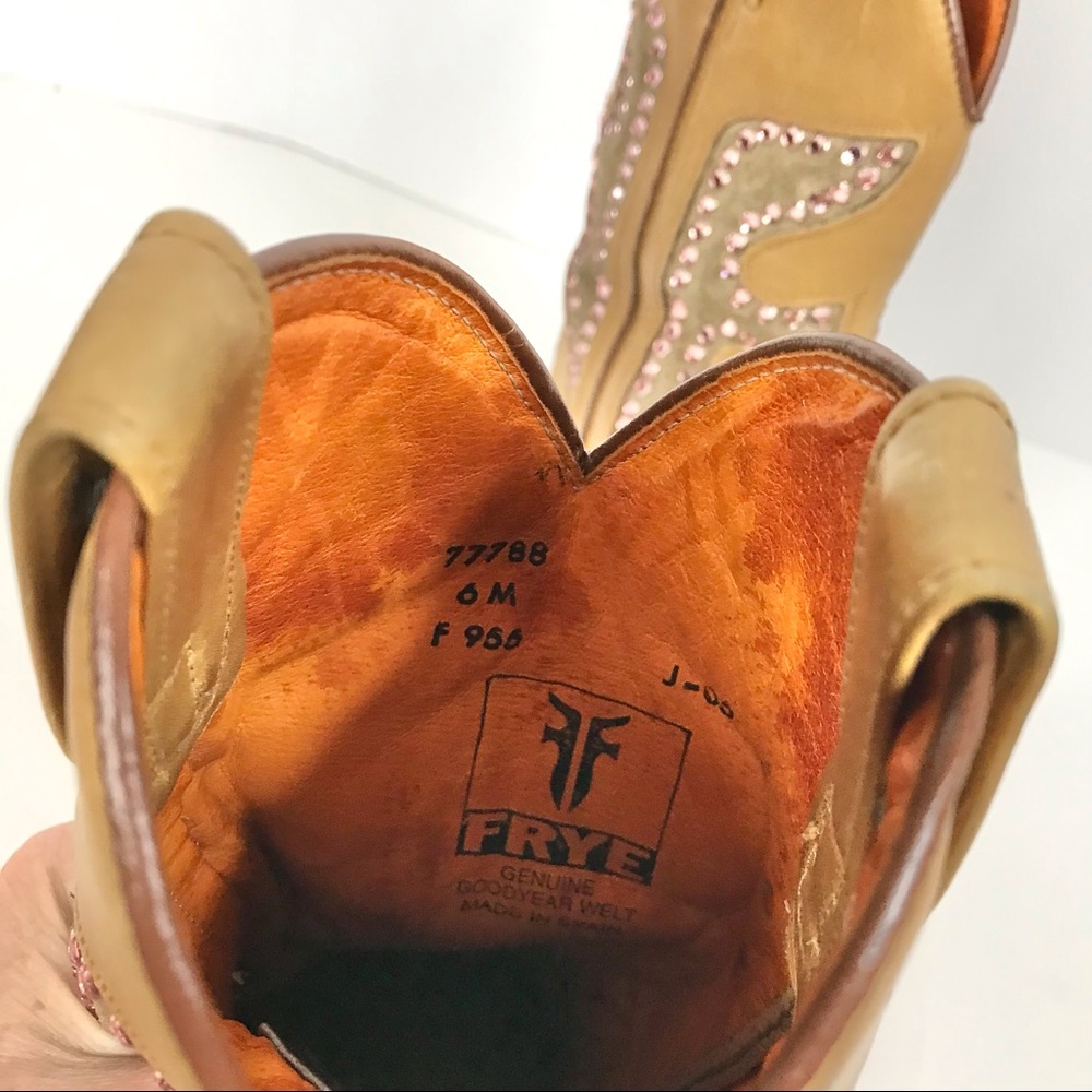 FRYE Cowboy Boots Leather Pink Rhinestone Western - Picture 9 of 14